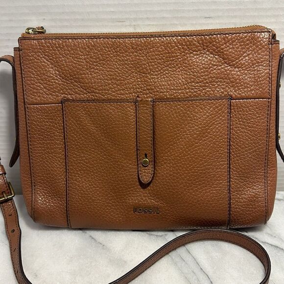 Fossil GEMMA Pebbled Leather Cognac Brown Crossbody‎ Bag Purse - Picture 2 of 12